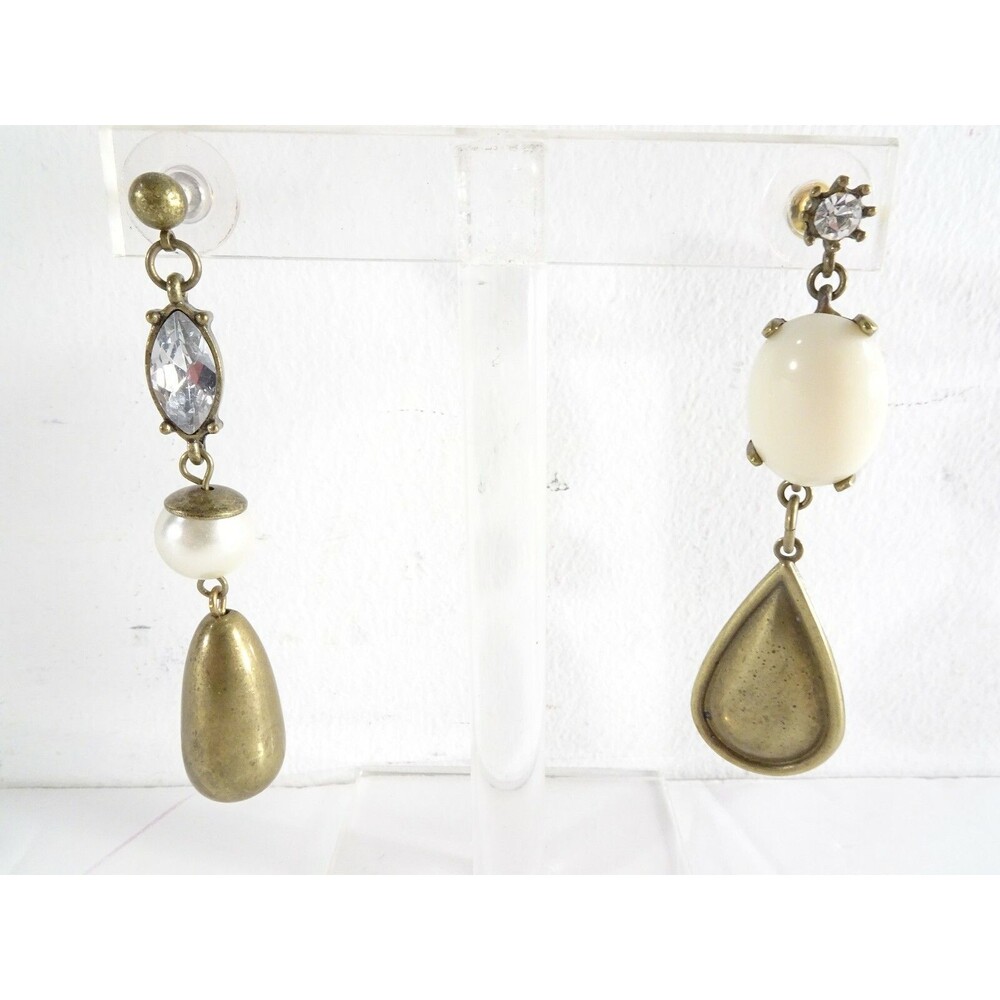 Gerard Yosca Gold Swarovski Crystal Pearl Drop Earrings NWOT 175 VINTAGE - Picture 2 of 6